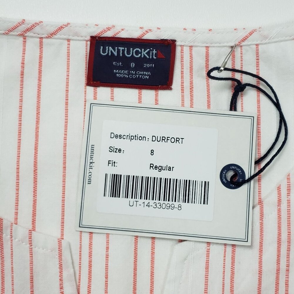 UNTUCKit Women Durfort Popover Tunic 100% Cotton White & Highlighter Pink Stripe - Picture 3 of 16